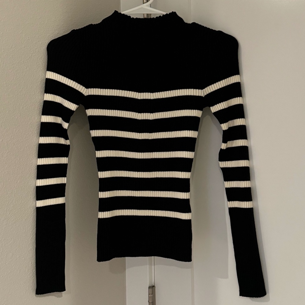 New York & Company - Stripe Mock Neck Long Sleeve Knit Sweater - SMALL - Black